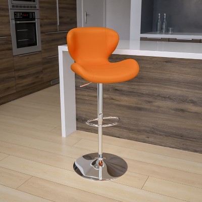 Curvaceous Orange Vinyl and Chrome Adjustable Swivel Barstool