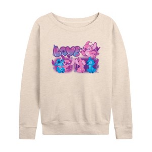 Women's - Lilo and Stitch - Love Grid Lightweight French Terry Wide Neck Long Sleeve Shirt - 1 of 4