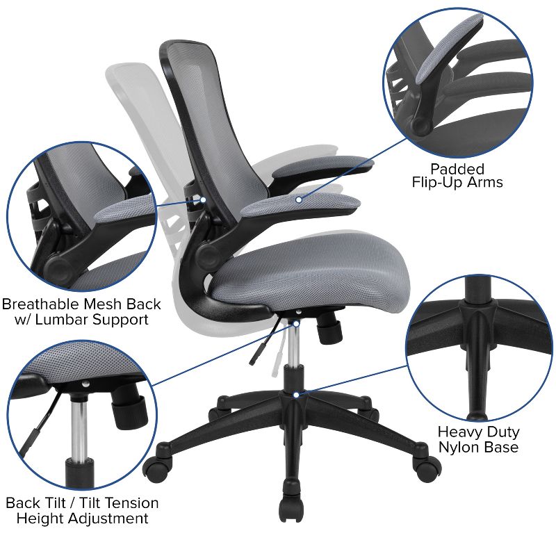 Flash Furniture Mid-Back Dark Gray Mesh Swivel Ergonomic Task Office Chair with Flip-Up Arms, 6 of 15