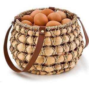 Farmhouse Egg Basket, Handmade Wicker Hyacinth Egg Collecting Basket with Handle for Fresh Eggs - 1 of 4