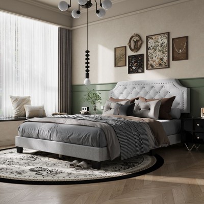 FUFU&GAGA Eco - Friendly Upholstered Bed Frame, Queen Size - Diamond Stitched Headboard, Fits Small & Spacious Bedrooms, Easy to Clean
