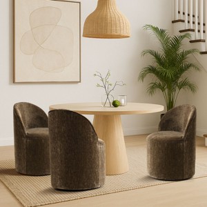 Set of 3 Chenille Dining Chairs on Casters, Upholstered Barrel Chairs with Wheels, No Assembly, for Kitchen or Round Table-Maison Boucle - 1 of 4