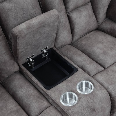 Gray Fabric Reclining Loveseat with Cup Holder and Console