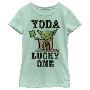 Girl's Star Wars St. Patrick's Day Cartoon Yoda Lucky One T-Shirt - 1 of 4