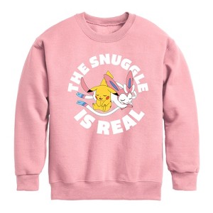 Boys' - Pokémon - The Snuggle Is Real Pikachu And Sylveon Graphic Long Sleeve Fleece Sweatshirt - 1 of 4