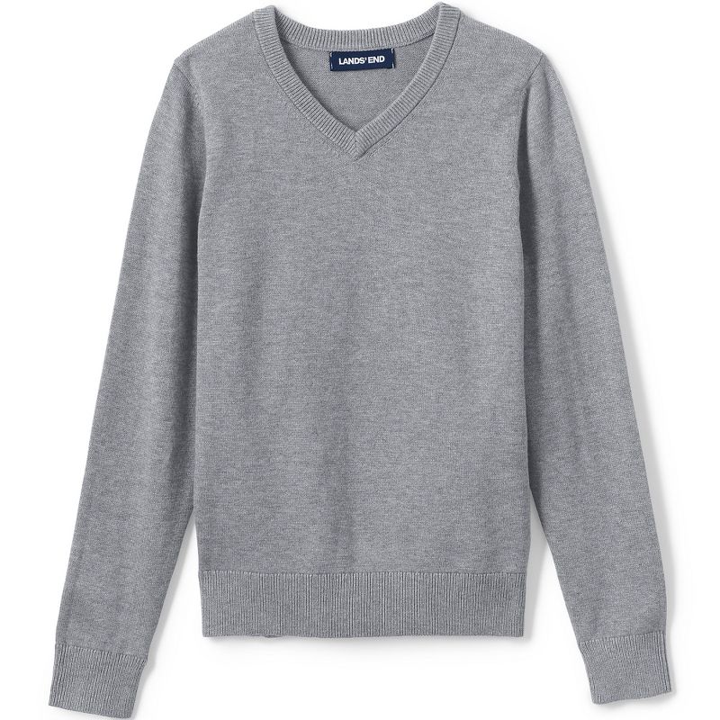 Lands' End School Uniform Kids Cotton Modal Fine Gauge V-neck Sweater, 1 of 4