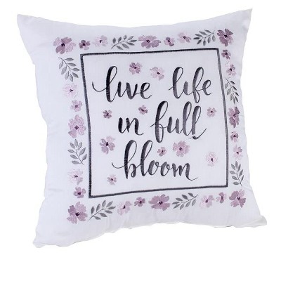 White Floral Embroidered Cotton Square Throw Pillow