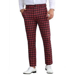 INSPIRE CHIC Men's Plaid Casual Regular Fit Flat Front Stretch Dress Pants - 1 of 4