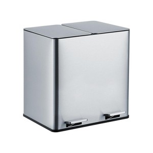 2 x 4 Gal (2 x 15L) Trash Can, Stainless Steel 2 Compartments Trash Can with Recycling Bin, Soft-Close Lid, Step-on Garbage Bin - 1 of 4