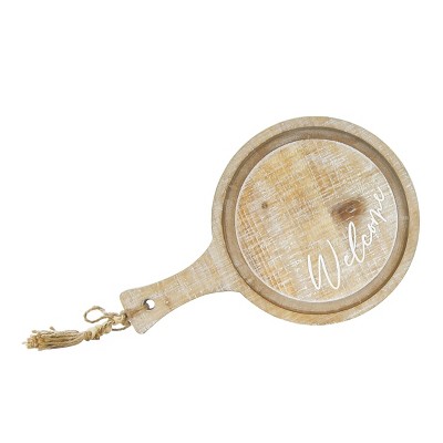 VIP Wood 15 in. Brown Welcome Script Round with Handle