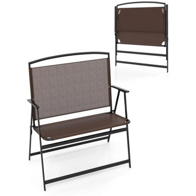 43“Folding Outdoor Garden Bench 2-Person Patio Bench with Backrest and Armrests