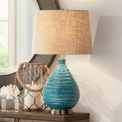 Sky Blue Ceramic Table Lamp with Linen Shade