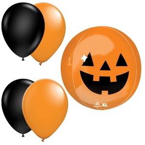 LoonBalloon 16" Orbz Halloween Manor Pumpkin Foil Balloon with 4 Latex Balloons – Spooky Party Decoration Set - 1 of 4