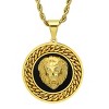 Steeltime 30"  Men's stainless steel/black enamel round lion head and simulated diamonds pendant. Color Options: Silver, Gold - 2 of 4