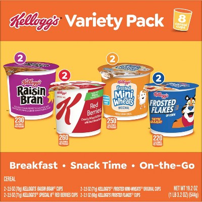 Kellogg's Variety Pack All Family Breakfast Cereal Cup - 19.2oz/8ct
