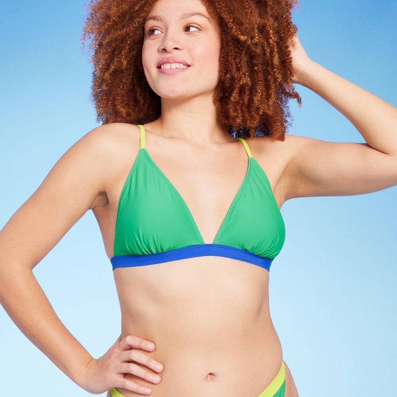 Women's Colorblock Triangle Bikini Top - Wild Fable™ Green/Blue, 5 of 7