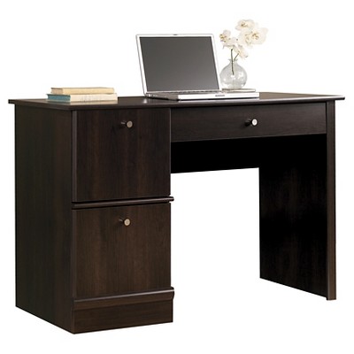 Sauder Computer Desk - Cinnamon Cherry : Slide-Out Keyboard Shelf, File Storage, Laminated Finish: Mid-Century Modern, Paper Veneer Surface