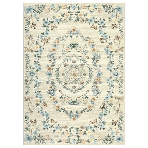 Modern Washable Area Rug for Living Room, Floral Pattern Throw Carpet with Non Slip Backing, Low Pile Stain Resistant Floor Cover - 1 of 4