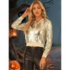 INSPIRE CHIC Women's Sequin Long Sleeve Glitter Shiny Party Bomber Jacket - 3 of 4