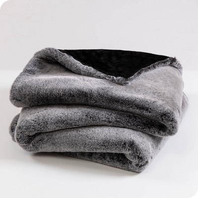 Variegated Gray Faux Fur Ultra-Soft Fleece Throw Blanket