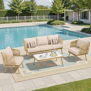 Buenhomino Outdoor Conversation Set 4 Piece, Outdoor Wicker Bistro set with Removable Cushion, Wicker Patio Furniture for Garden, Backyard - 1 of 4