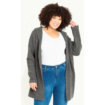 Women's Plus Size Hooded Cardigan - Grey | Evans : Target