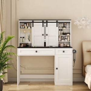 Gulches Farmhouse Dressing Table Makeup Table, 43" Wide Dressing Table with Light Mirror & Drawer, Large Modern Dressing Table Set for Bedroom, White - 1 of 4