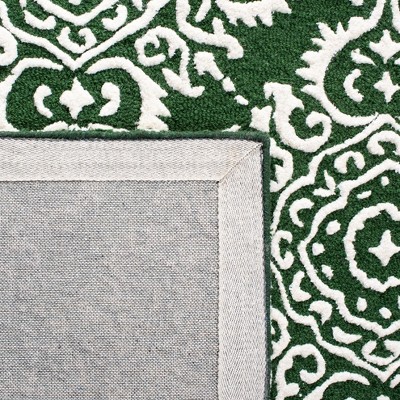 Ivory and Green Hand-Tufted Wool Square Area Rug