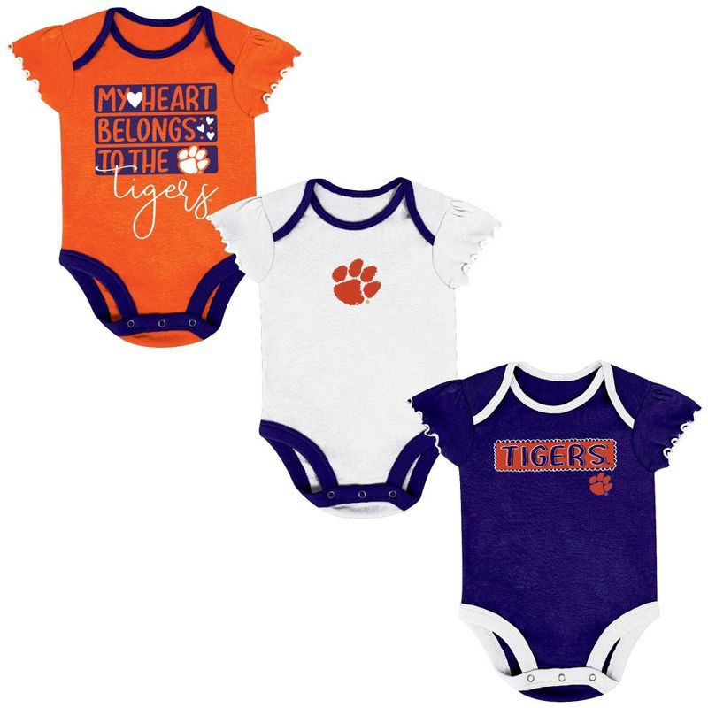 NCAA Clemson Tigers Infant Girls&#39; 3pk Bodysuit Set, 1 of 5