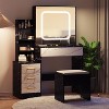 Vanity Desk with Sliding Mirror and Lights, Makeup Vanity Set with 4 Drawers, Stool, Power Outlet - 2 of 4