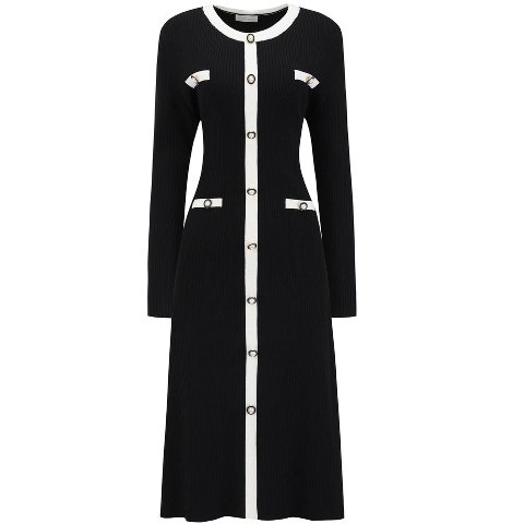 Женские платья INSPIRE CHIC Women's Knit Long Sleeve Contrast Color Midi Sweater Dress Black Small
