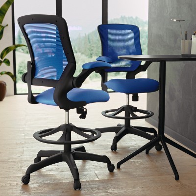 ErgoFlex Mesh Mid-Back Drafting Chair with Adjustable Arms in Blue