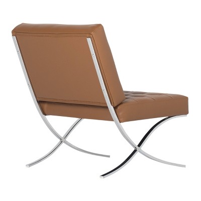 Caramel Bonded Leather and Chrome Modern Accent Chair