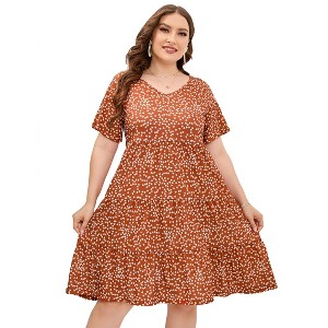 Women's Plus Size Casual Dress Lantern Sleeve Ruffle Swing Tunic Mini Dress - 1 of 1