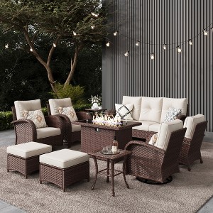 LayinSun Outdoor Patio Furniture Set, Brown Rattan Wicker Sectional Swivel Rocker Chairs Sets - 1 of 4