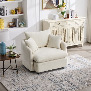ModernLuxe Oversized Swivel Accent Chair with Ottoman, 360° Rotation Wide Seat Chenille Chair with 3 Pillows for Living Room - 1 of 4