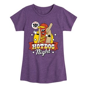Girls' - Instant Message - Baseball Mascot Hot Dog Night Fitted Short Sleeve Graphic T-Shirt - 1 of 4