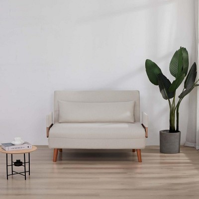 45.7" Modern Convertible Sleeper Loveseat Sofa with Adjustable Backrest and Stain-Resistant Linen Upholstery for Small Spaces -3irtyhousy