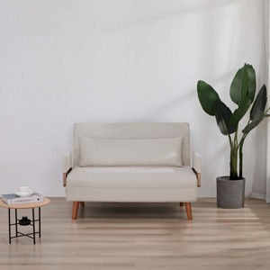 45.7" Modern Convertible Sleeper Loveseat Sofa with Adjustable Backrest and Stain-Resistant Linen Upholstery for Small Spaces -3irtyhousy - 1 of 4