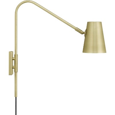 Satin Brass Adjustable Arm Wall Sconce with Metal Shade
