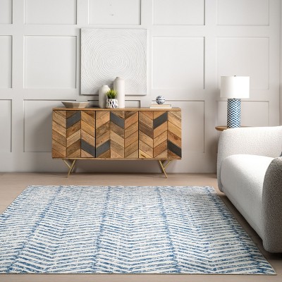Eco-Friendly Rosanne Blue Geometric 3' x 5' Synthetic Area Rug