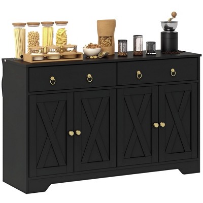 HOMCOM Sideboard Buffet Cabinet, Farmhouse Coffee Bar Cabinet with 2 Drawers and Barn Doors, Buffet Table with Adjustable Shelves