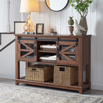 OKD 46" Farmhouse Console Table w/Sliding Barn Doors & Adjustable Storage Shelf