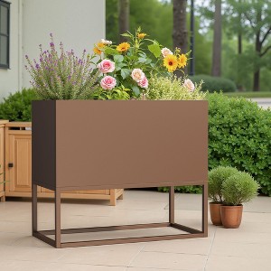 PexFix 36" x 18" Brown Large Metal Rectangular Planter with Shelves and Drainage Holes for Indoor/Outdoor  Tall Plants Flowers - 1 of 4