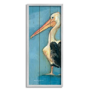 Stupell Industries Pelican Bird Over Blue Planked Pattern Animal Painting, 13" x 30" - 1 of 4