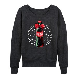 Women's - Coca-Cola - Happy Holidays Bottle Lightweight French Terry Wide Neck Long Sleeve Graphic Shirt - 1 of 4