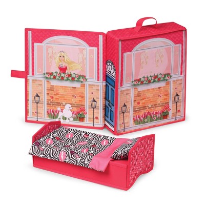 Pink Multi-Color Fabric MDF Dollhouse Playset with Bed and Bedding