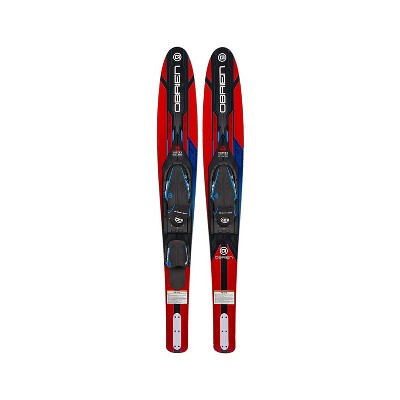 O'Brien Vortex Combo 65.5 Inch Adult Widebody Water Skis with Nylon Fins and Adjustable Straps for Watersports, Men's US 4.5 to 13, Red/Black