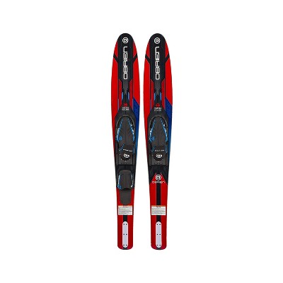 O'Brien Vortex Combo 65.5 Inch Adult Widebody Water Skis with Nylon Fins and Adjustable Straps for Watersports, Men's US 4.5 to 13, Red/Black