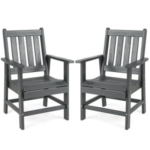 Tangkula Patio Dining Chairs Set of 2 w/Wide Armrests Curved Seat Wood Grain for Backyard - 1 of 4